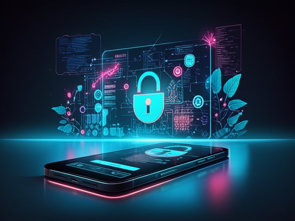 Data security focus: Shield, lock, and network symbolize data protection.