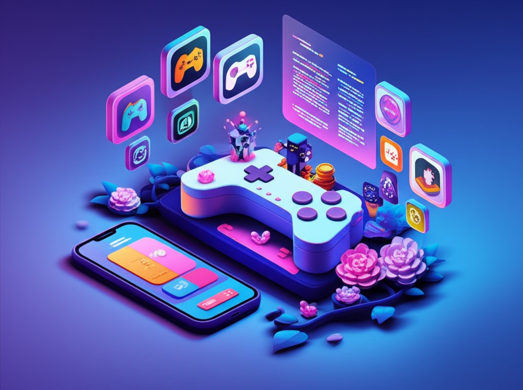 Vibrant indie mobile games on a smartphone, highlighting diverse styles.